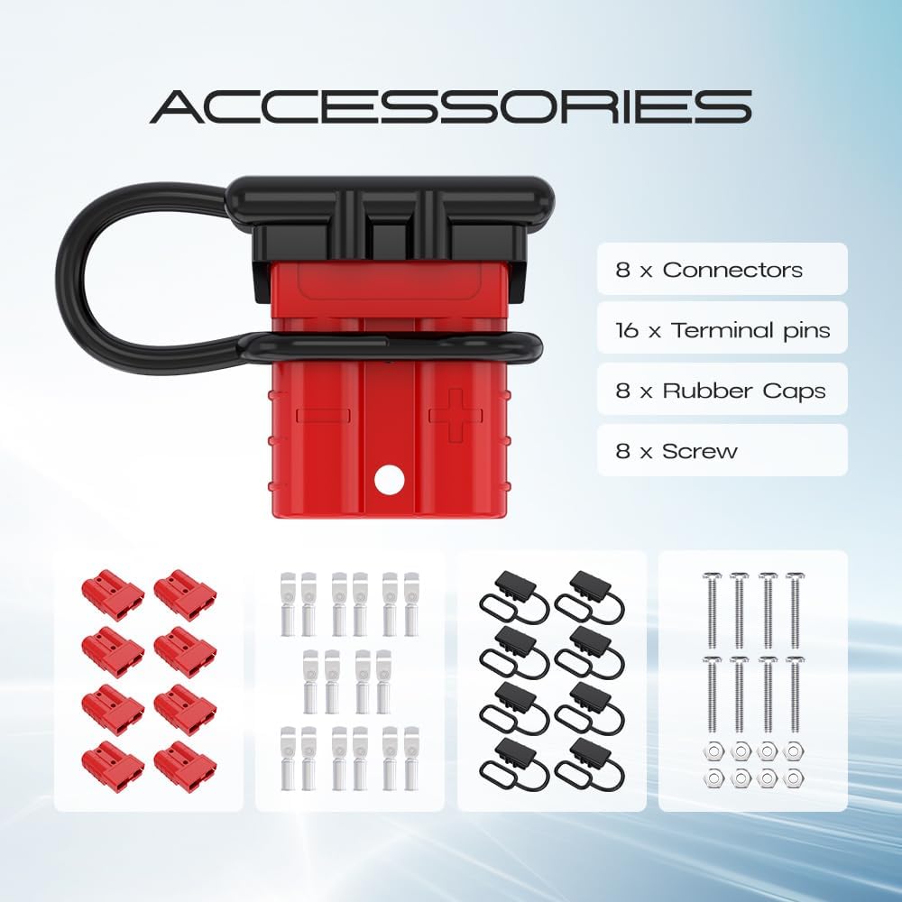 8 Pcs 6-10 Gauge Anderson Connector Plug 50A 12-36V Battery Quick Connector Red Battery Quick Disconnect Wire Harness Plug Kit For Winch Car Auto
