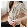 Navava Women Vintage Dot Pattern Ribbon Neck Short Sleeve Blouse Nb1486