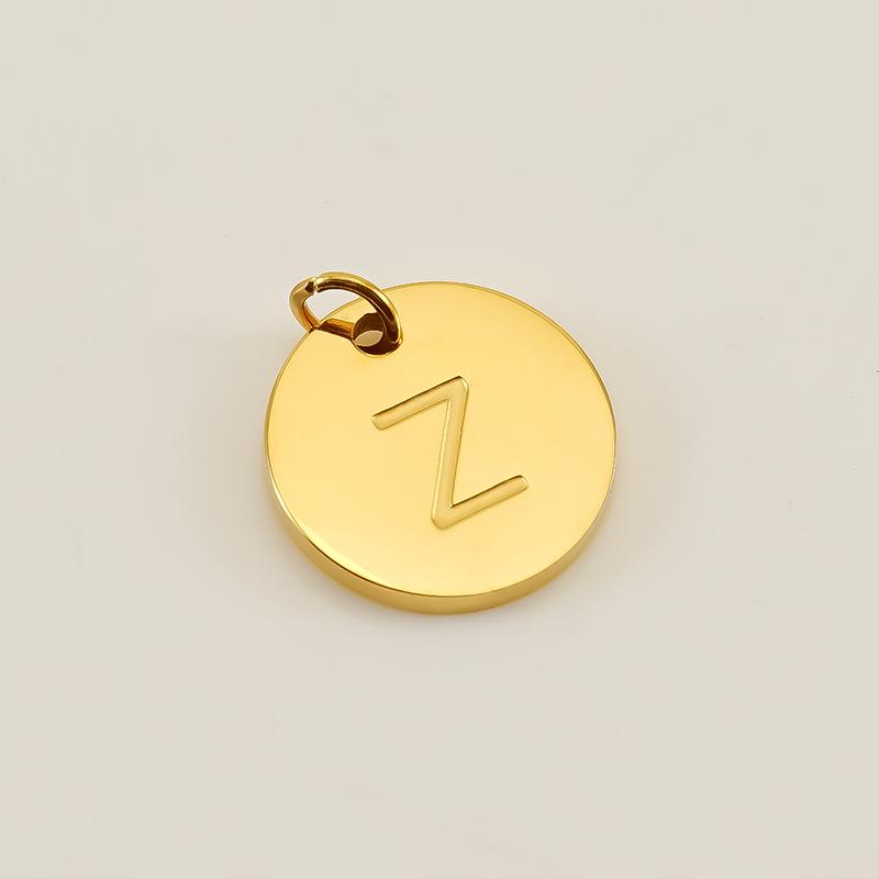 Minimalist Round Stainless Steel Initial Pendant – 26 English Letters, Smooth Surface, DIY Jewelry Accessory