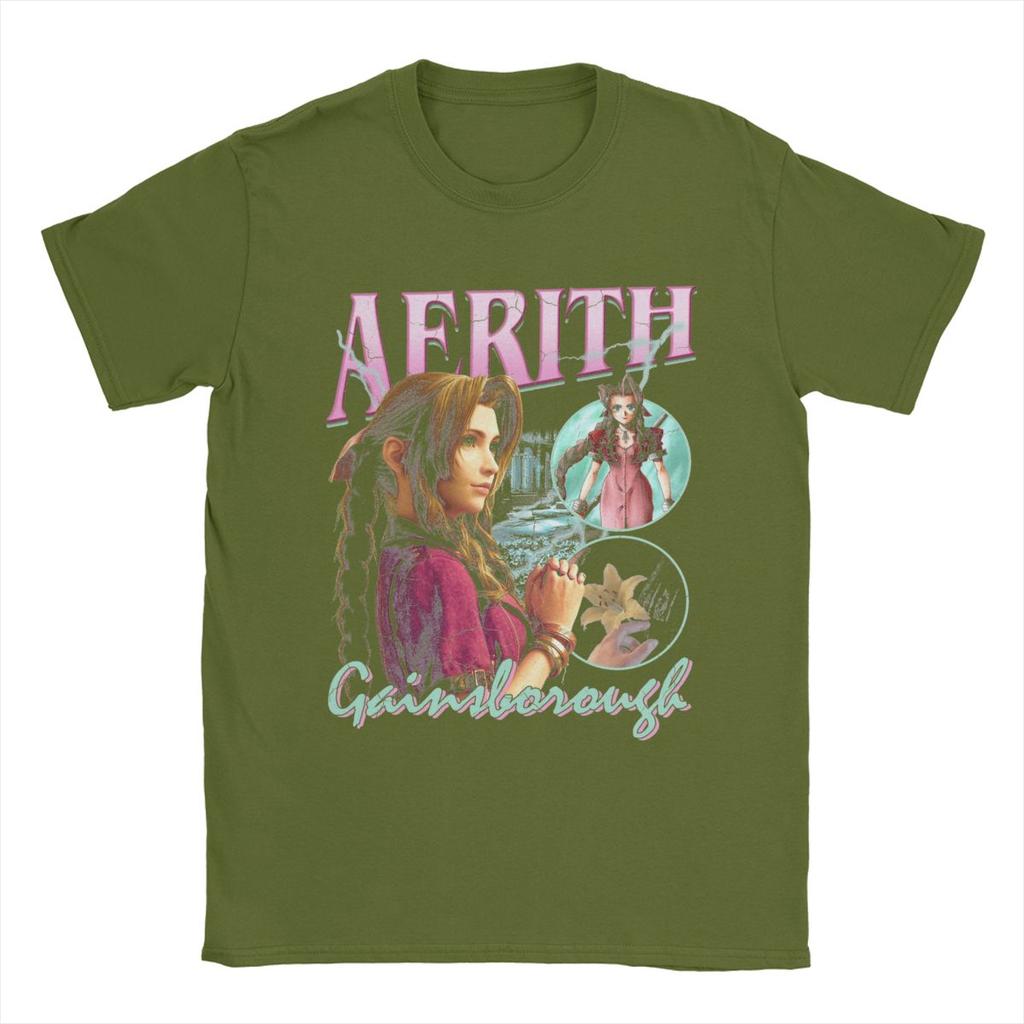 Vintage Aerith Gainsboro Final Fantasy 7 T-Shirt for Men Crewneck Pure Cotton T Shirts Short Sleeve Tees Gift Idea Clothing