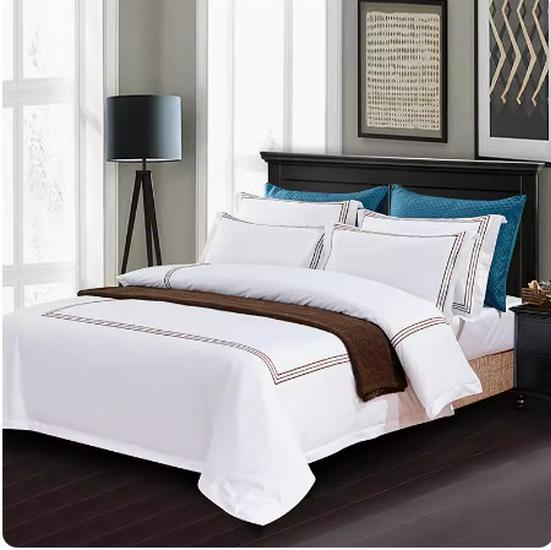 60s Embroidered All-Cotton Sateen Bedding Set - Four Pieces