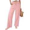 Women's Linen Cotton Drawstring Elastic Waist Wide Leg Pants Casual Loose Straight Leg Trousers with Pockets for Summer