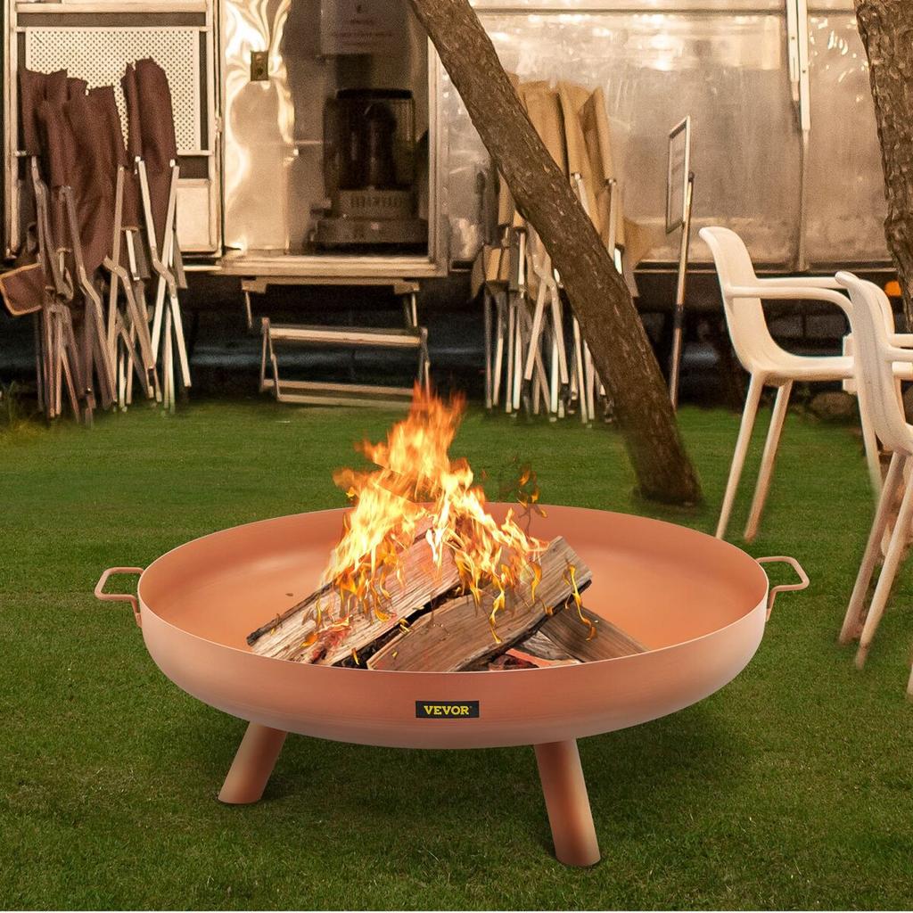 Fire Pit Bowl, 30-Inch Deep Round Carbon Steel Fire Bowl, Wood Burning for Outdoor Patios, Backyards & Camping Uses, with A Drain Hole, Portable