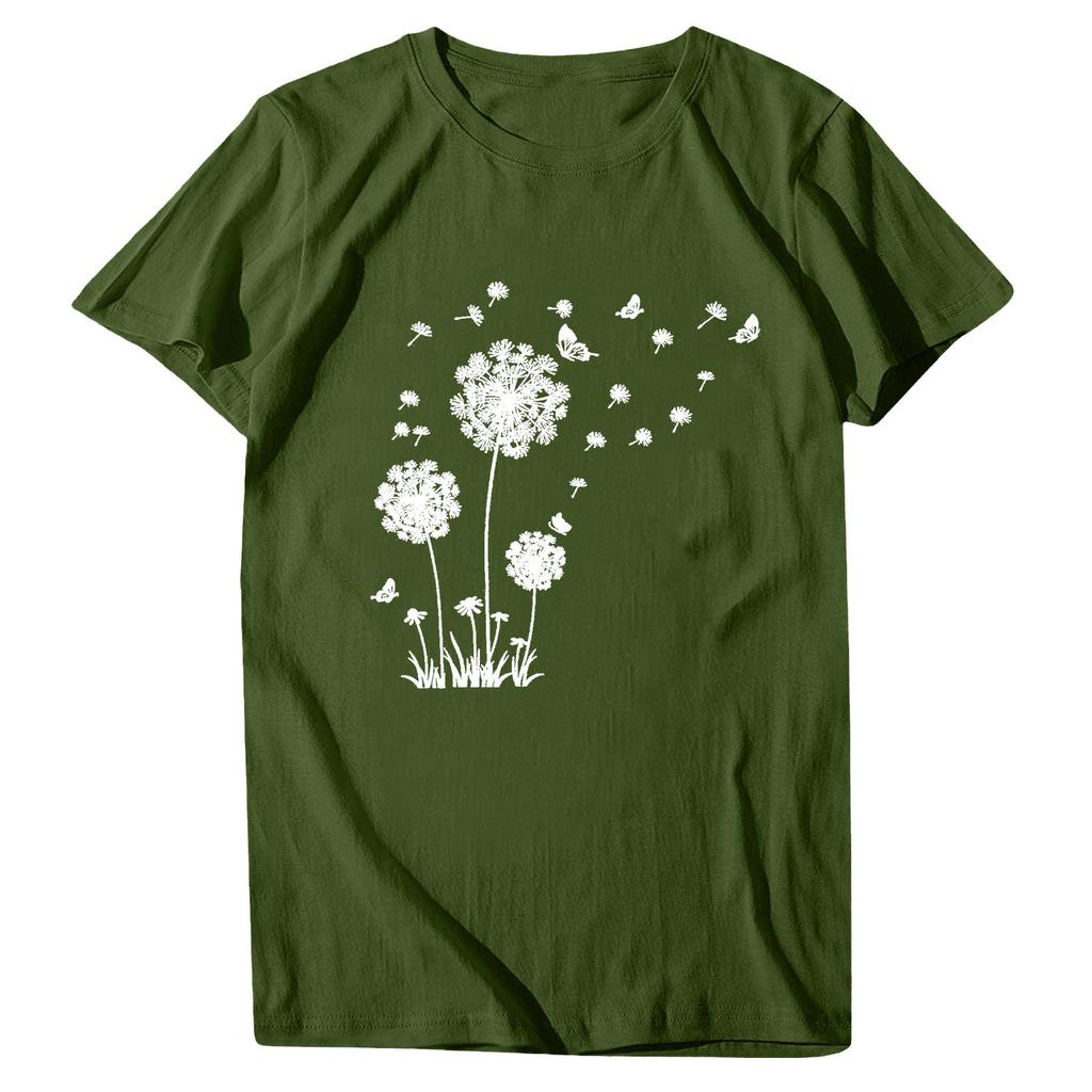 Women's Fashion Casual Printed Round Neck Pullover Short Sleeve T-Shirt Top