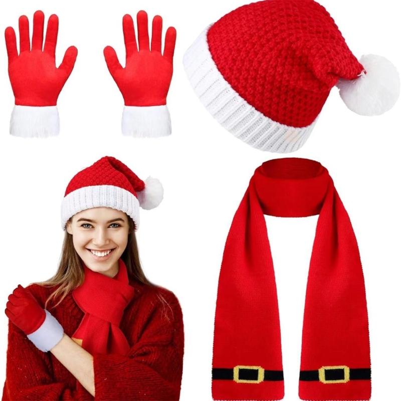 Handgehäkelte Weihnachtsmannmütze Schal Handschuhe für Kinder Erwachsene Familienfeier Weihnachtsmannmütze Festival Requisiten Strickwaren