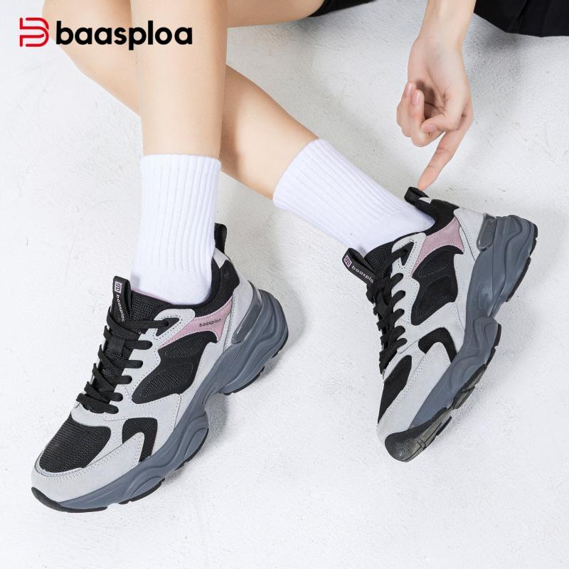 BAASPLOA Damen Sportschuhe mit dicker Sohle, Mesh Laufschuhe, Freizeitschuhe, Wanderschuhe, Studentenschuhe, weiße Schuhe, flache Sportschuhe, Tennisschuhe