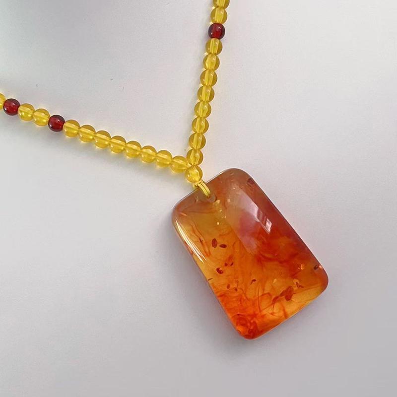 Retro Imitation Amber Necklace For Men And Women Long Pendant Sweater Chain Mother'S Day Gift