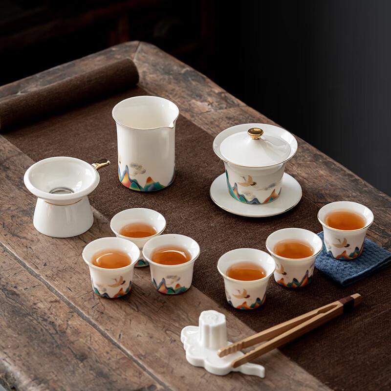 Auspicious Cranes 12-Piece Ceramic Tea Set