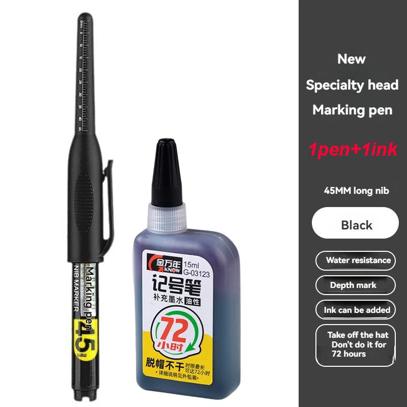 1-12 PCS 45mm Tip Waterproof Long Head Marker Pen Quick-Dry Ink for Woodworking Construction, Deep Hole White Black Red Blue