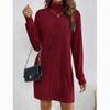 Fashion Elegant Fall Winter High Neck Drop Shoulder Ribbed Dress