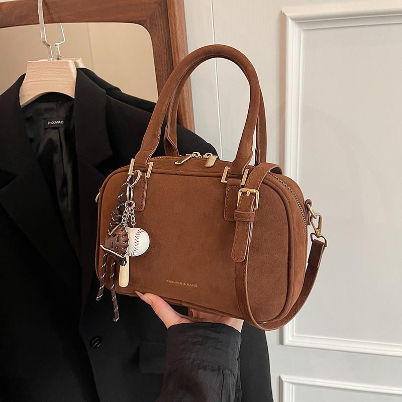 IELGY Korean Niche Portable Bowling Bag Trendy Autumn Winter Retro All-Match Frosted Messenger Small Square Bag