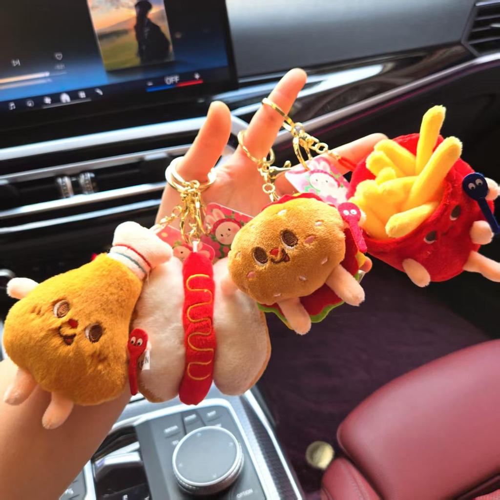 Cute Cartoon Plush Keychain: Fries, Hamburger & Hot Dog Figures for Backpack