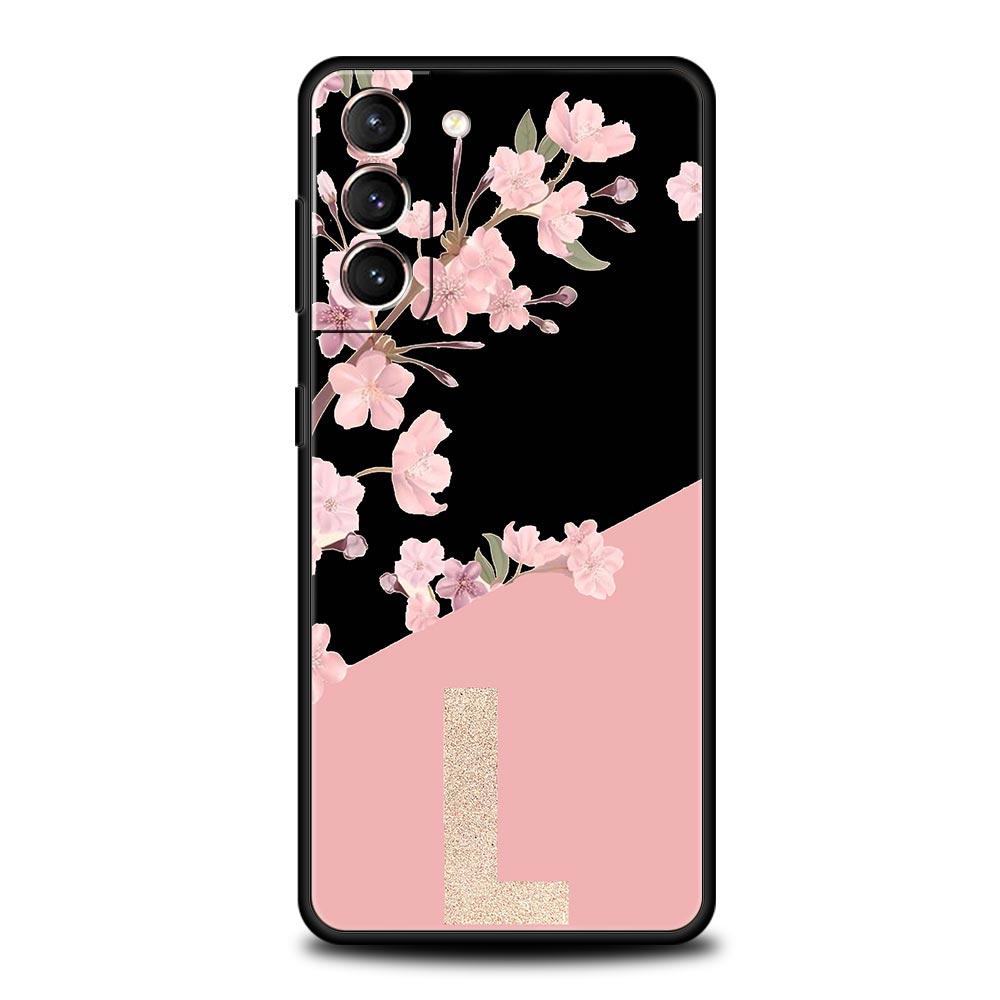 Golden Letter Flower Phone Case For Samsung Galaxy S26 Ultra S25 Plus S24 FE S23 S22 5G S21 S20 Cover Black Soft
