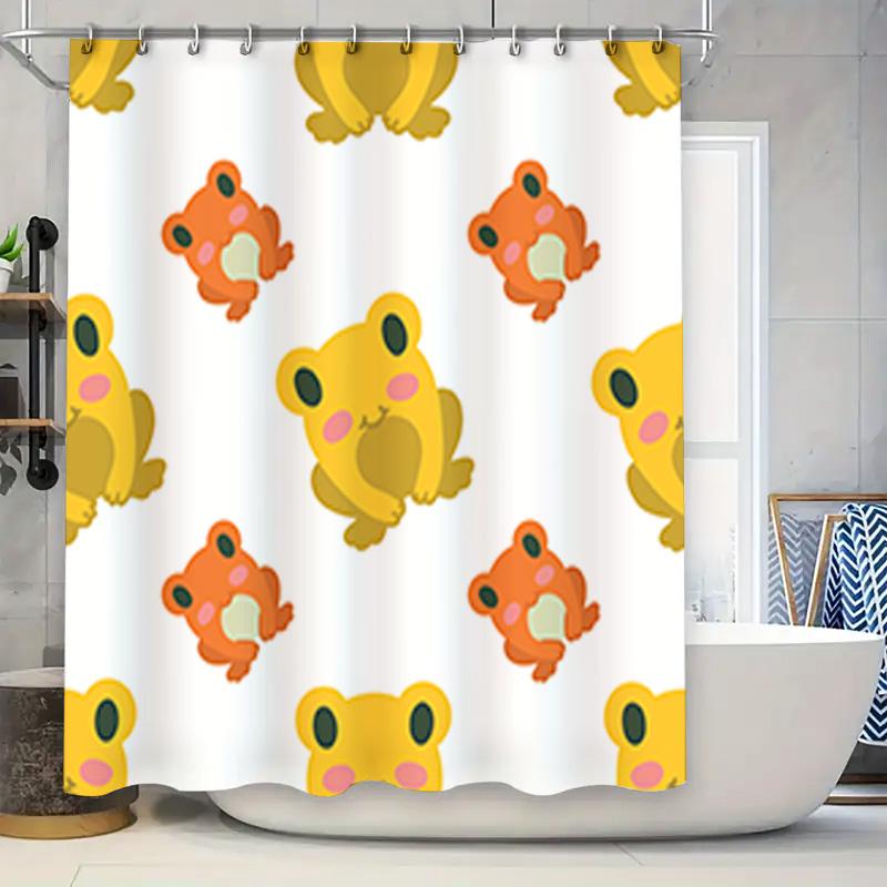 

Polyester Waterproof Bathroom Curtains With Cartoon Animal Prints For Kids, Featuring Cute Frogs In Yellow And Orange Colors Mod W60H190(CM)-1 Pcs