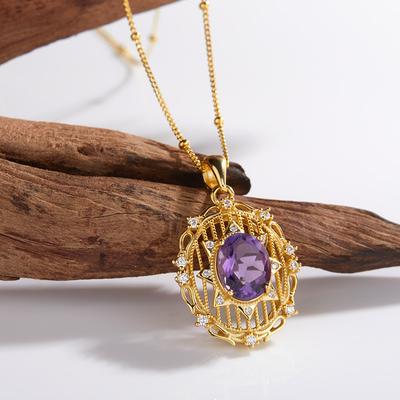Colored Jewelry S925 Silver Inlaid Natural Amethyst Necklace Women'S Jewelry Pendant