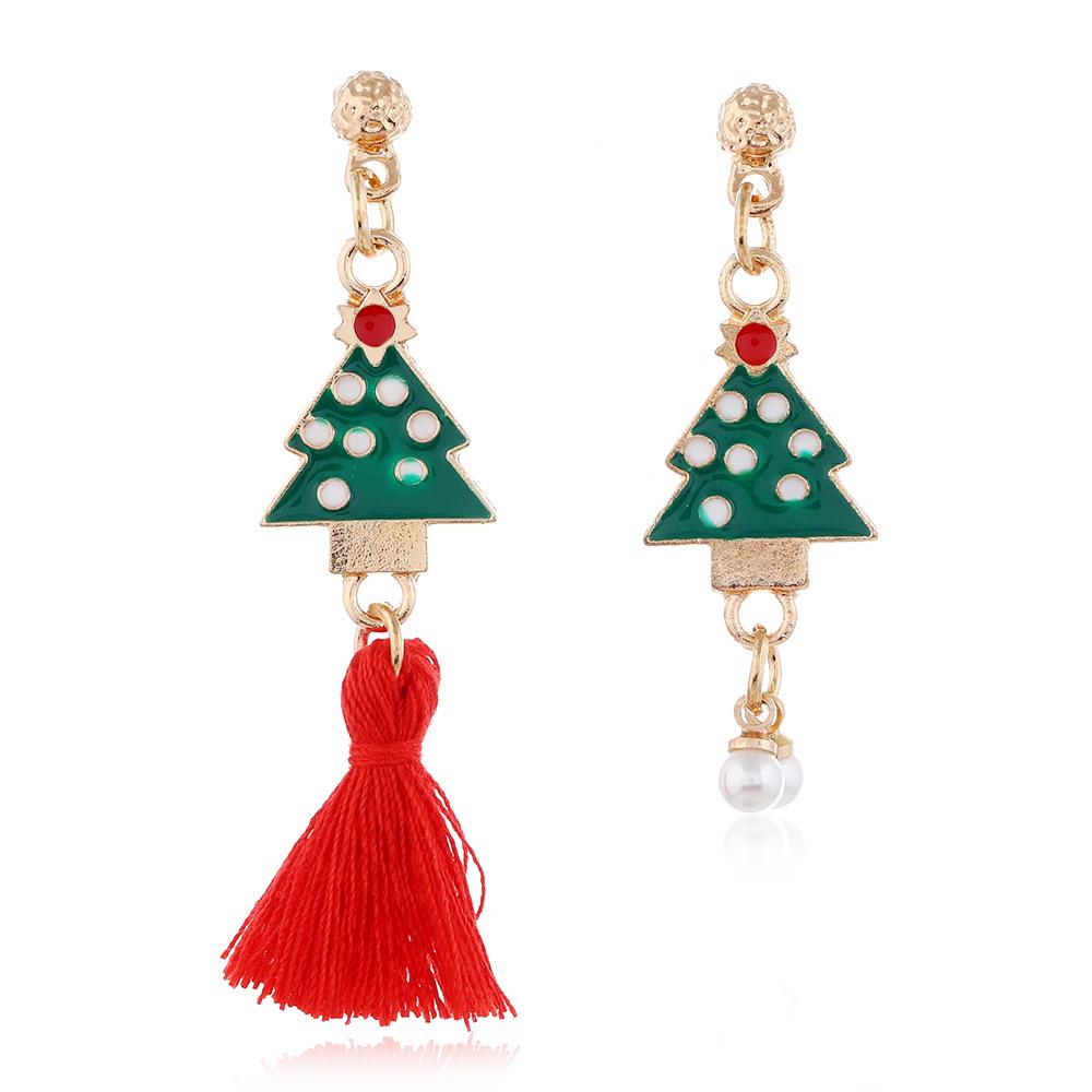 Festive Christmas Earrings: Cute Reindeer, Santa Claus, and Christmas Tree Tassel Pendants