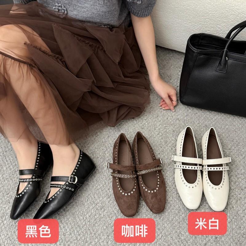 French Retro Niche Rivet Double Buckle Mary Jane Flat Single Shoes Women's 2025 New Korean Version of Soft-soled Ballet Ladyshoes