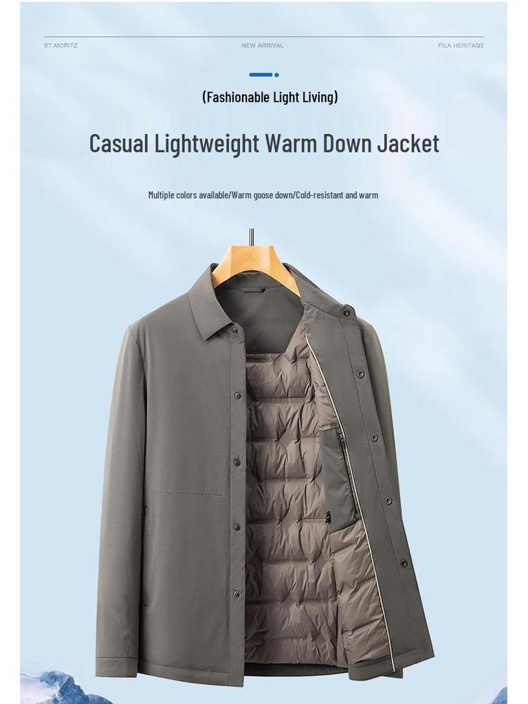 Men's Premium Lightweight Winter Goose Down Jacket with Turn-Down Collar - Mid-Age Business Casual Outerwear