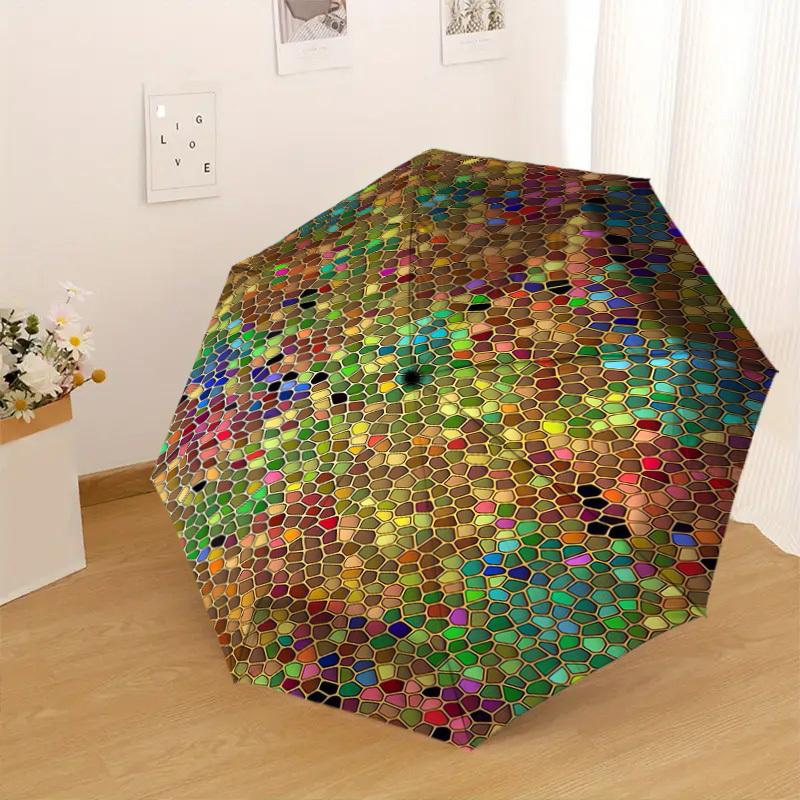 1pc mosaic colorful Pattern Umbrella  Automatic Opening and Closing Umbrella, High quality Umbrella, Ideal Gift for Her 157