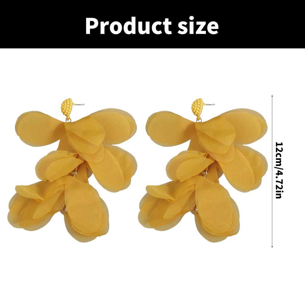 Lightweight Chiffon Flower and Beaded Dangle Earrings Ear Rings Fashion Accessories for Vacation and Everyday Wear