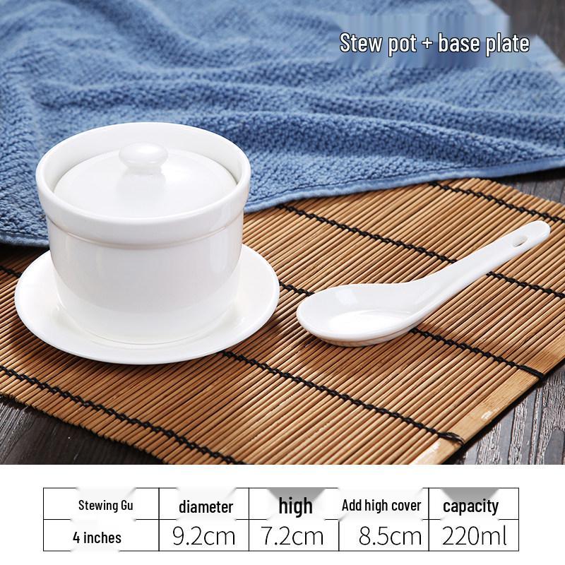 Ceramic Stew Pot with Lid: Double Boiler, Pure White Tonic & Soup Pot, Multi-Purpose Egg & Bird's Nest Stew Pot for Home & Commercial Use.