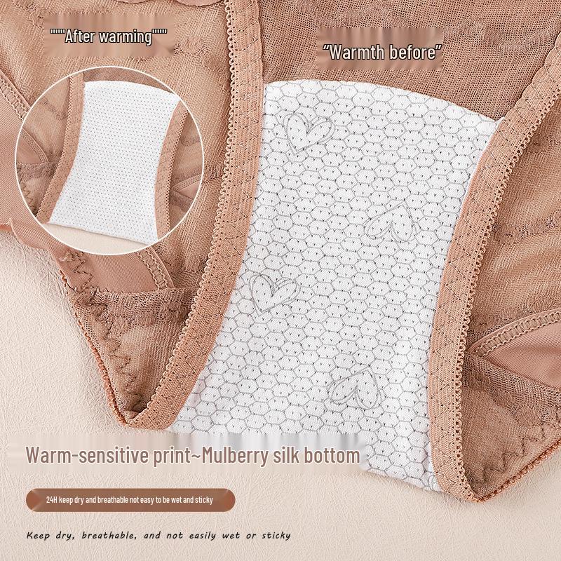 Popular Seamless High-Waisted Light Lace Tummy Control Silk Panties for Women