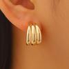 Plated Hoop Earrings for Women Triple Hoop Illusion Stud Earrings C-Shaped Multi-Layered Earrings for Wedding Prom Events