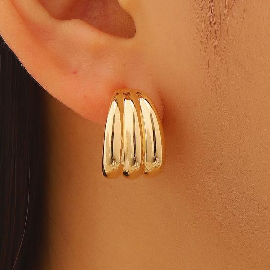 Plated Hoop Earrings for Women Triple Hoop Illusion Stud Earrings C-Shaped Multi-Layered Earrings for Wedding Prom Events