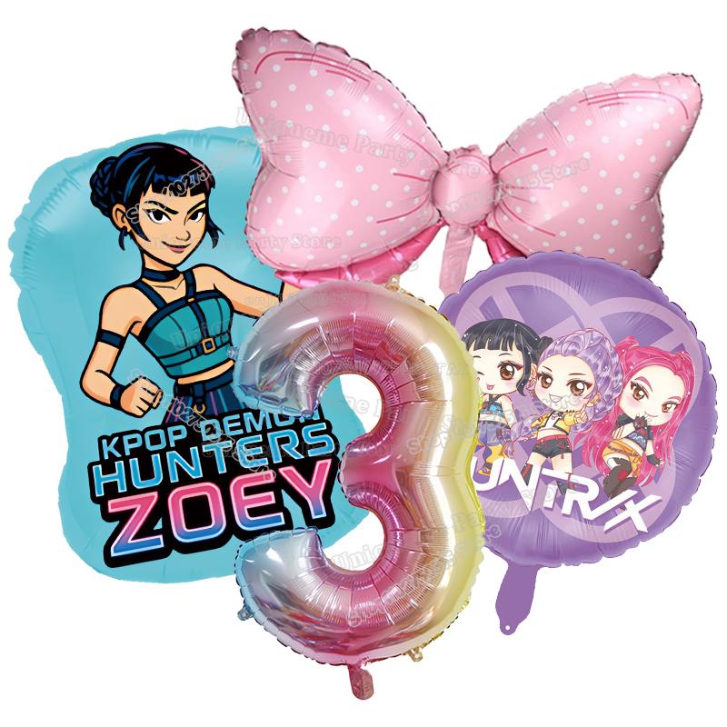 Kpop Demon Hunters Birthday Balloons Decoration Zoey Rumi Mira Girl Party Number Balloons Set Party Favor Home Decor Kids Gift