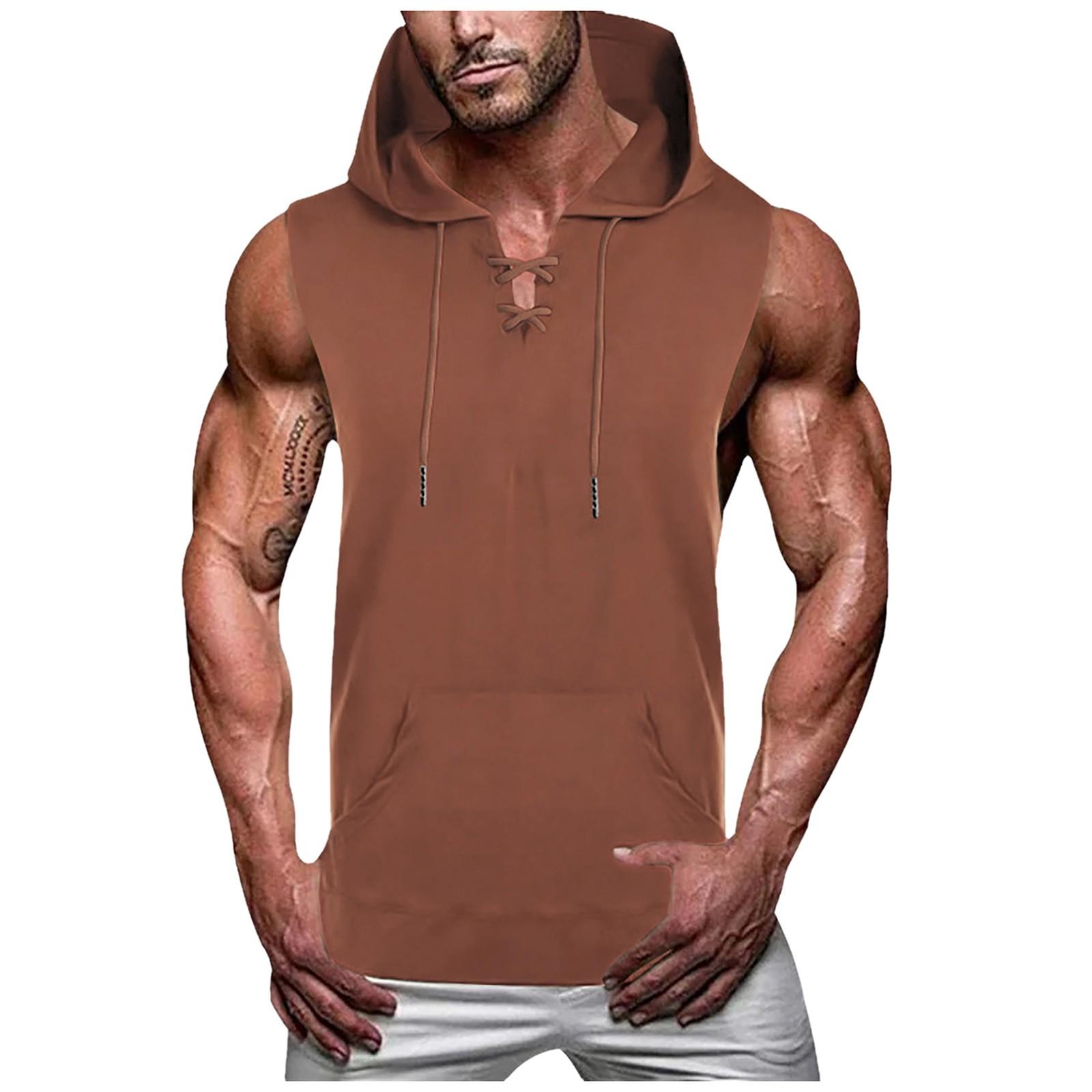 

Мужской летний повседневный модный спортивный жилет, мужской свободный жилет с v-образным вырезом и шнуровкой с капюшоном XXXL