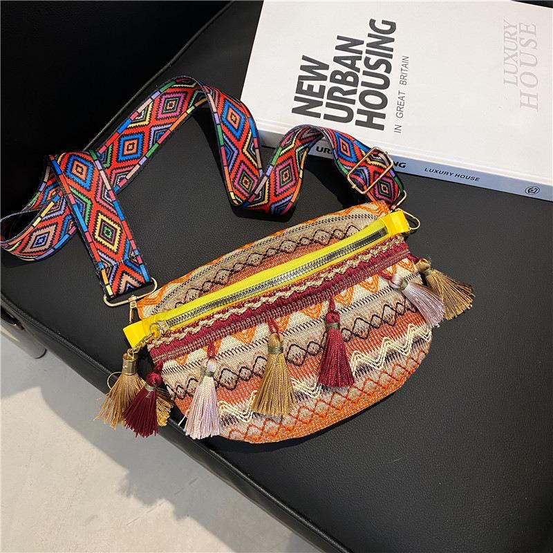 New tassel woven small bag casual simple shoulder bag messenger bag waist bag women's breast bag women's