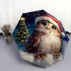 Motivo Gufo e Neve, ombrello pieghevole automatico, design portatile e pieghevole, 8 stecche, un regalo di Natale o di compleanno.