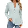 Womens V-Neck Button-Down Striped Loose Long Sleeve T-Shirt Cotton-Polyester Blend Casual Top Winter