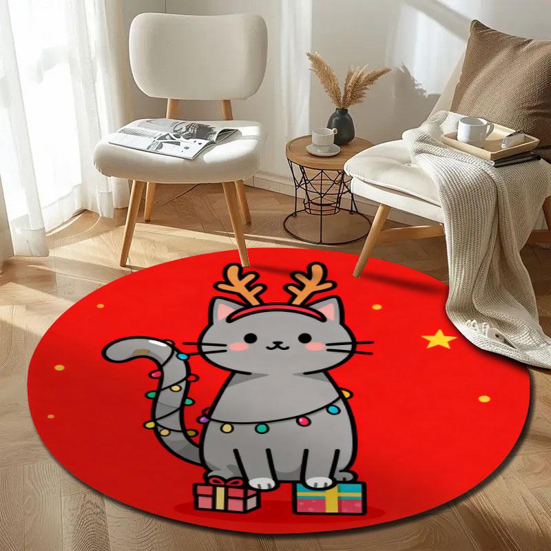 Bohemian Round Floral Multicolor Area Rug, Non-Slip Floor Mat for Kitchen