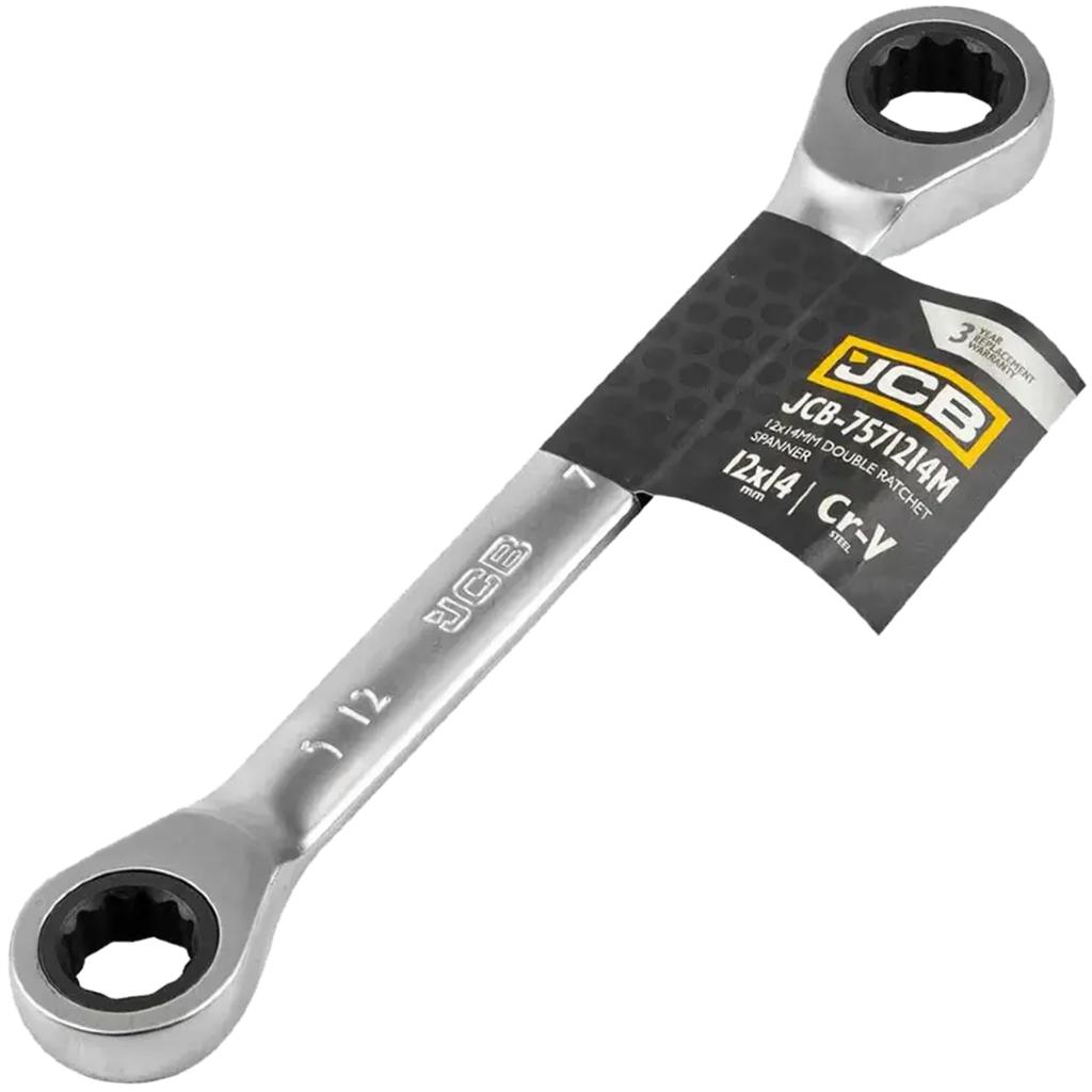 JCB Double-ended Ratchet Ring Spanner 12x14mm Cr-V 12-point