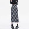2025 Spring/Autumn High Waist Slit A-line Wool Plaid Midi Skirt for Women