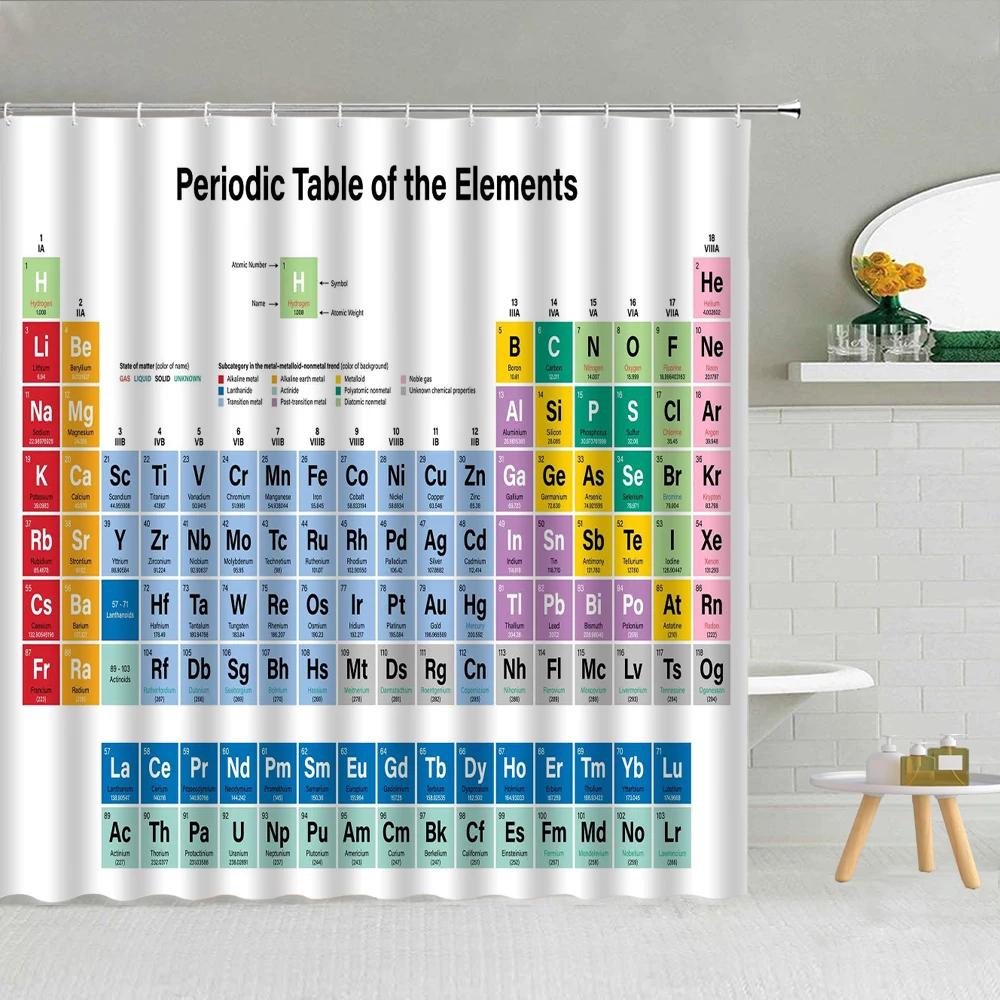 Chemistry Creative Pattern Shower Curtain Periodic Table of Elements Polyester Fabric Bathroom Supplies Decor With Hook Washable