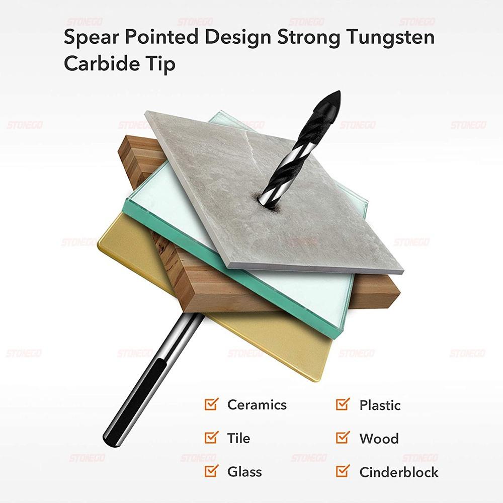 STONEGO Tungsten Carbide Tip Drill Bit Multi-Material Drill Bit for Tile, Concrete, Brick, Glass, Plastic and Wood