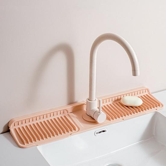 Kitchen Sink Sink with Slope Self-Draining Splash Guard Faucet Mat Silicone Fast Drying Faucet Mat