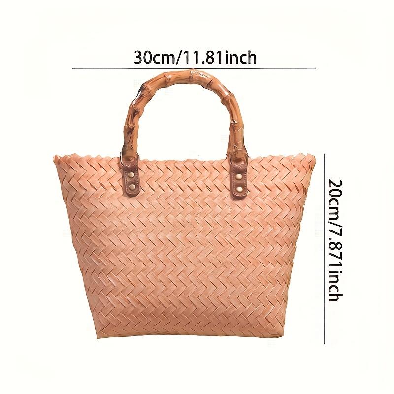 1pc Handmade Simple Woven Tote Bag Women’s Shoulder Bag Straw Decoration Beach Casual Handbag