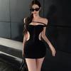 Sexy Spice Girl Halter Hollow Dress Female Summer Slim Fit Hip Wrap Short Dress Celebrity Style One-word Collar Solid Color Dress