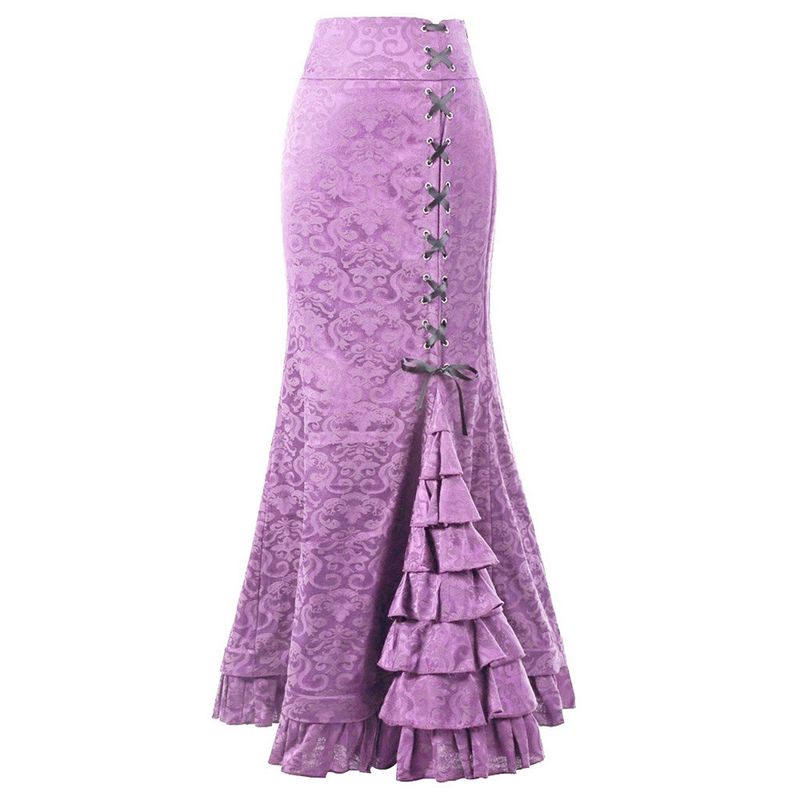 

100.00kg New Year Christmas Halloween Jacquard Fishtail Retro Gothic Skirt Export Oversize Women s Clothing Light purple M