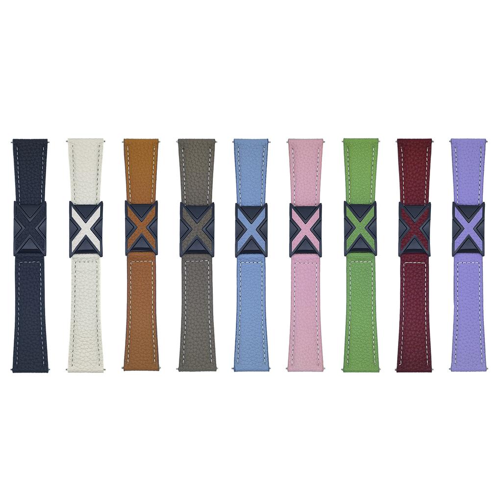 For Samsung Galaxy Watch7 44mm/40mm Watch Band 20mm Magnetic X-Buckle Litchi Texture Leather Strap
