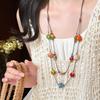 Women Multicolor Dopamine Ceramic Heart Beaded Double Layer Long Sweater Chain Necklace