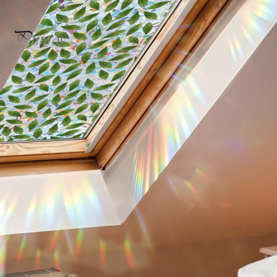 Floral Rainbow Static Sticker Window Privacy Film UV Protection Glass Sticker Non-Adhesive Window Cling for Home Bedroom Living Room Decor