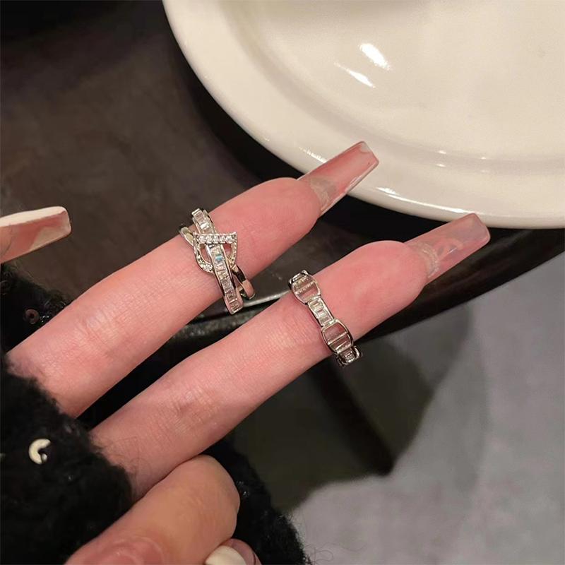 2Pcs Letter D Adjustable Silver Color Ring Niche High-End Personality Light Luxury Open Index Finger Rings Fashion Women Jewelry