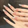 Handmade Press On Nail French Sparkling Gentle Nude Gradient Cat Eye Fresh Flowers Diamond Sequins Long Oval Fake Nail Patch Artificial Nail Reusable