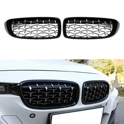 Black & Chrome Diamond Front Upper Grille For BMW 4 Series F32 F33 F36 F82 14-18
