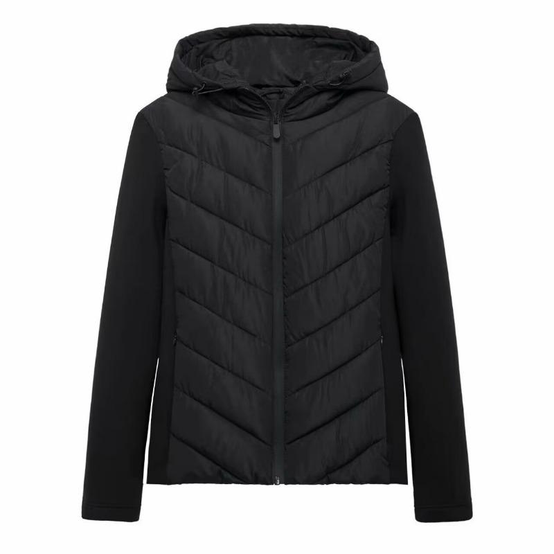 

Сращивание Дизайн Хлопковая Куртка Для Женщин Однотонный Капюшон Slim Fit Длинные Рукава Куртки Удобные Теплые Пальто L чёрный