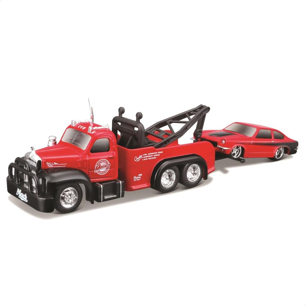 Maisto 164 Elite Transport Miniature Car Diecast Car Finished Product (1953 Mack B-61 Tow Truck  1971 Chevrolet Vega - Red)